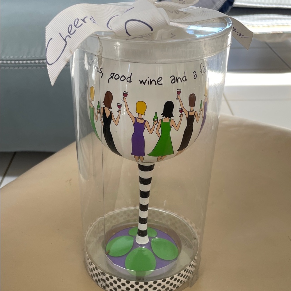 Mud Pie Cheer Wine Glass Graphic - Purple, Green & Red Accents